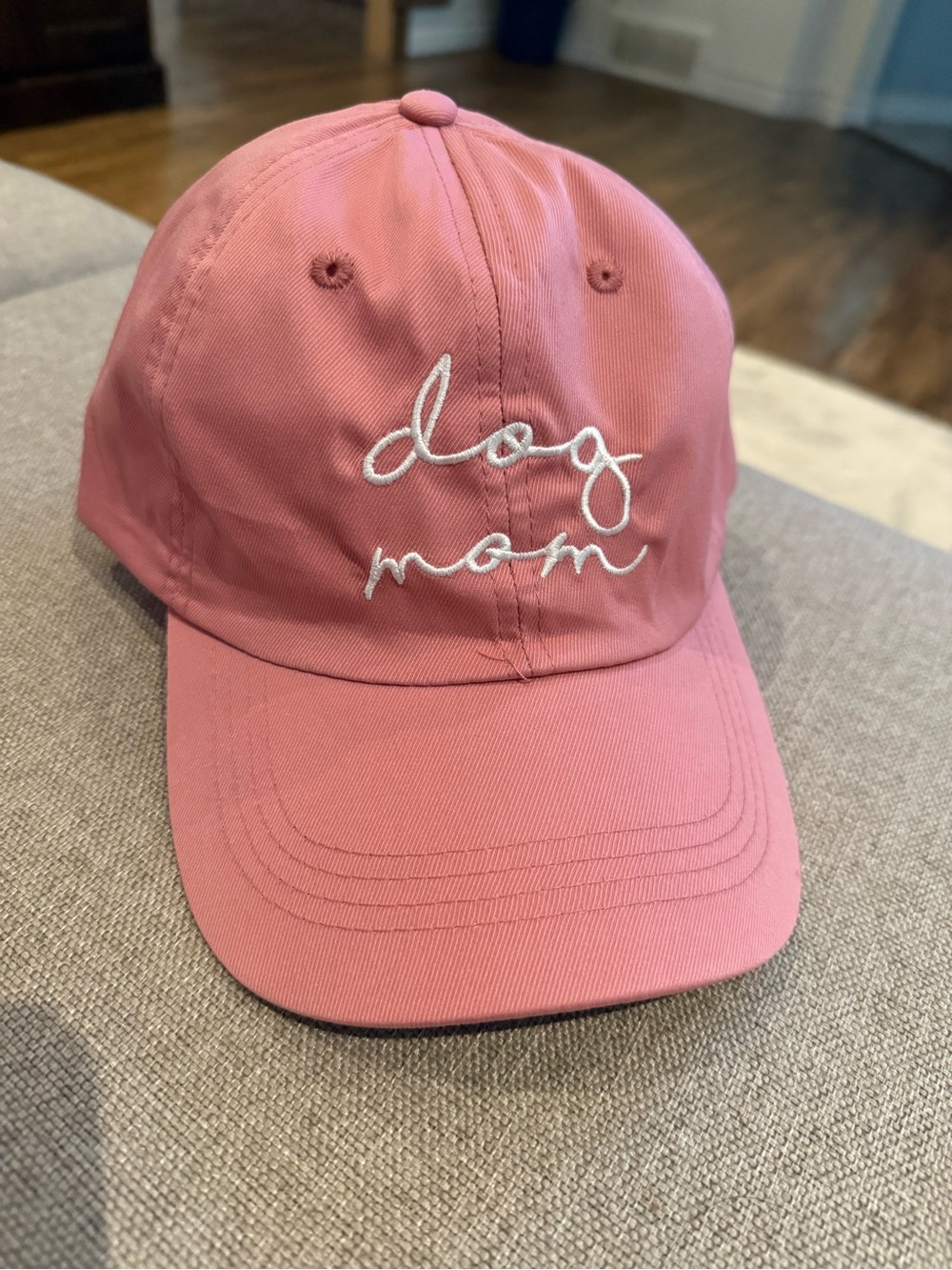 Dog Mom Embroidered Baseball Ball Cap in Blush Rose Pink